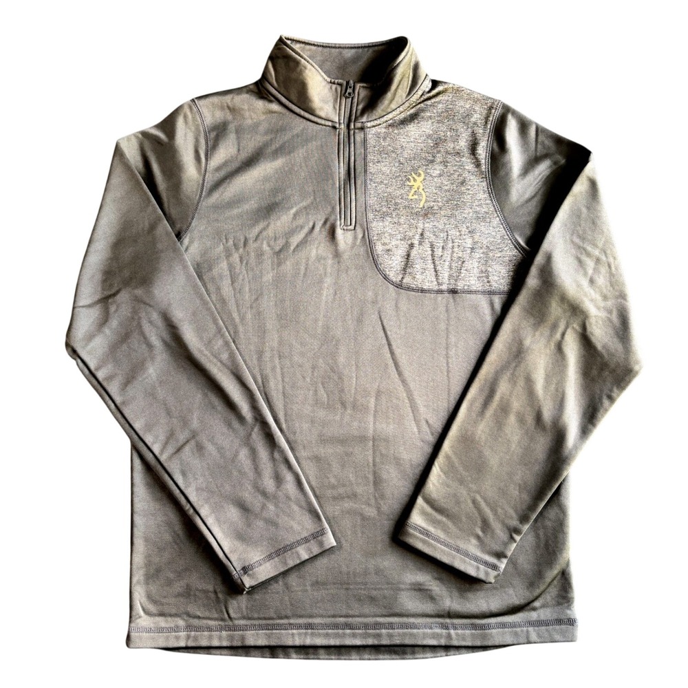 Browning Mens 1/4 Zip Fleece Pullover Brownish Green Heather Gray Size Medium